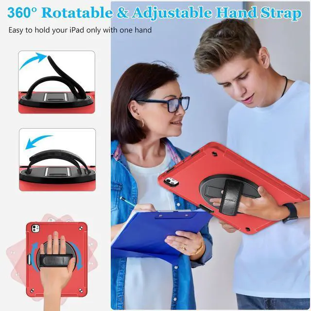 Alt view image 5 of 5 - Case for iPad Pro 13 Inch 7th Generation 2024: Military Grade Cover for iPad Pro 13" (M4) W/Screen Protector - Stand - Handle - Shoulder Strap - Pencil Holder- Red
