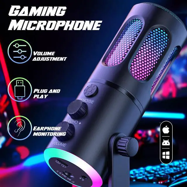 Alt view image 2 of 5 - Facmogu SU8 USB Gaming Microphone, XLR Condenser Gaming Microphone for PC, Podcast Mic with Mute, Gain, RGB Control, PC Computer Mic for Gaming Streaming Recording Studio YouTube Online Chat