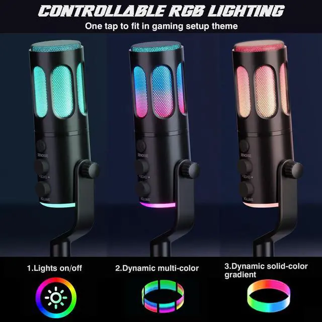 Alt view image 3 of 5 - Facmogu SU8 USB Gaming Microphone, XLR Condenser Gaming Microphone for PC, Podcast Mic with Mute, Gain, RGB Control, PC Computer Mic for Gaming Streaming Recording Studio YouTube Online Chat