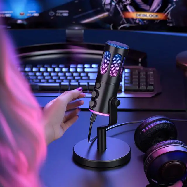 Alt view image 5 of 5 - Facmogu SU8 USB Gaming Microphone, XLR Condenser Gaming Microphone for PC, Podcast Mic with Mute, Gain, RGB Control, PC Computer Mic for Gaming Streaming Recording Studio YouTube Online Chat