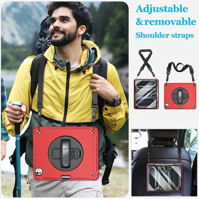 Alt view image 4 of 5 - Case for iPad Pro 13 Inch 7th Generation 2024: Military Grade Cover for iPad Pro 13" (M4) W/Screen Protector - Stand - Handle - Shoulder Strap - Pencil Holder- Red