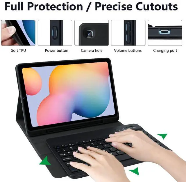 Alt view image 3 of 5 - Keyboard Case for Samsung Galaxy Tab S6 Lite 10.4 Inch 2022/2020, Galaxy Tab S6 Lite SM-P610/P613/P615/P619 Tablet Cover Case with Detachable Wireless Keyboard S Pen Holder, Black