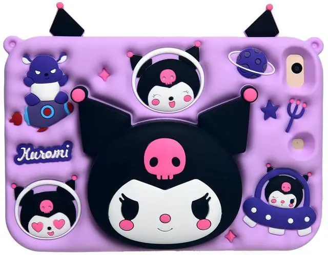 Alt view image 2 of 5 - Cartoon Case for iPad Air 1/2 iPad 9.7 2017/2018,MONEHOYSY Cute Soft Silicone Kickstand [Drop Proof,Shock Proof,Anti Slip] Back Stand Cover Case for Kids Children Teens Girls Boys (Kurom-1)