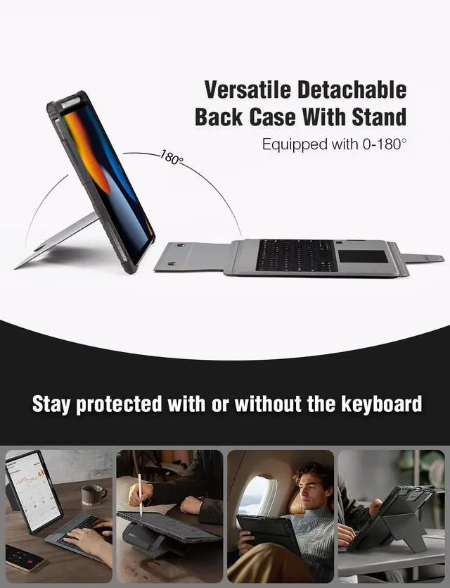 Alt view image 5 of 5 - Nillkin for iPad 9th Generation Case with Keyboard 10.2 Inch - Slide Camera Cover - Detachable Keyboard Case with Pencil Holder & Trackpad for iPad 8th Gen/7th Gen
