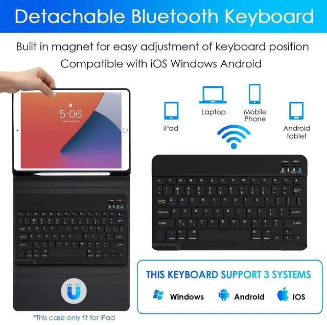 Alt view image 3 of 5 - Nsyee Keyboard Case for iPad 9th 8th 7th Generation 10.2 Inch, Detachable Bluetooth Keyboard Case with Pencil Holder, Tablet Protective Cases for iPad 9th/8th/7th & iPad Air 3rd 10.5"/iPad Pro 10.5"