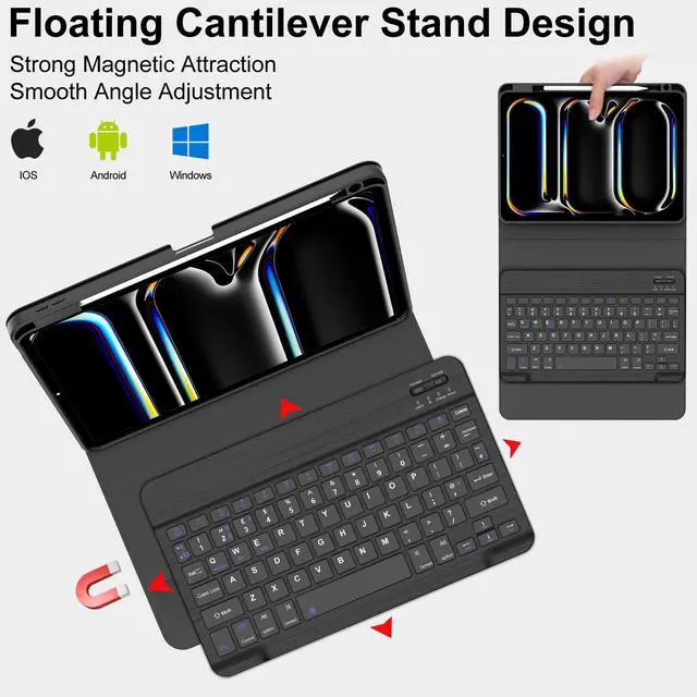 Alt view image 5 of 5 - OYOSUOGG iPad Pro 11 inch M4 Case with Keyboard 2024, Magnetic Detachable Wireless Keyboard Case for iPad Pro 11 5th Gen, Smart Folio Cover with Pencil Holder Support Pencil Charging, Auto Sleep/Wake