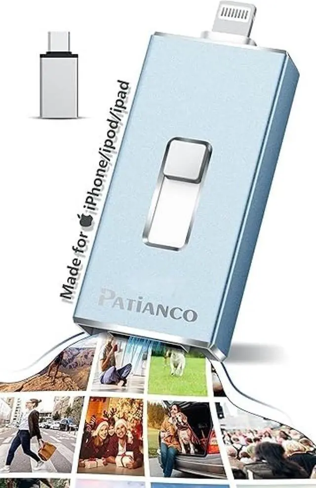 Main image of Patianco Apple MFi Certified 512GB iPhone/iPad USB Flash Drive, Lightning Connector, USB 3.0, 100/625 MB/s Read/Write, Portable Photo Stick for iPhone/iPad/Computer, Blue