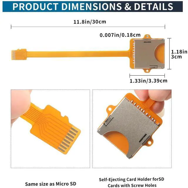 Alt view image 2 of 5 - 11.8 in/30 cm Micro SD Card to SD Card Extension Cable 3D Printer Adapter Cable Micro SD Card Holder Conversion Cable Male to Female Extension Cable Adapter