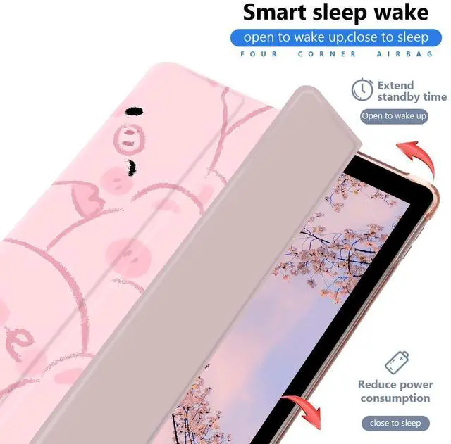 Alt view image 2 of 5 - JOYLAND Cute Piggy Pad Case for iPad 9th/7th/8th Generation 10.2 Inch with Pencil Holder, Clear TPU Foldable iPad 2021/2020/2019 Smart Stand Back Cover, Auto Wake/Sleep Shockproof Protective Case
