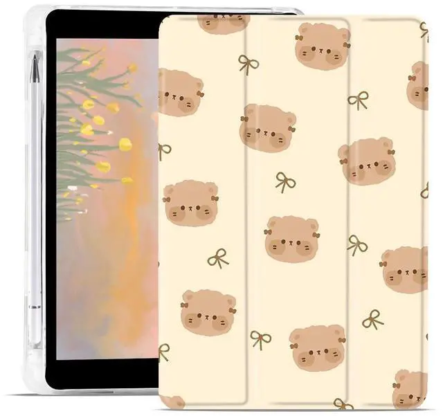 Main image of JOYLAND Kawaii Bear Pad Case for 10.9 Inch iPad 2022 with Pencil Holder, Foldable for iPad 10th Generation Case Trendy Cartoon Design Smart Stand Leather Protective Cover, Auto Wake/Sleep