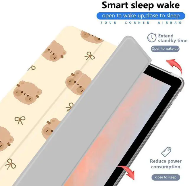 Alt view image 3 of 5 - JOYLAND Kawaii Bear Pad Case for 10.9 Inch iPad 2022 with Pencil Holder, Foldable for iPad 10th Generation Case Trendy Cartoon Design Smart Stand Leather Protective Cover, Auto Wake/Sleep