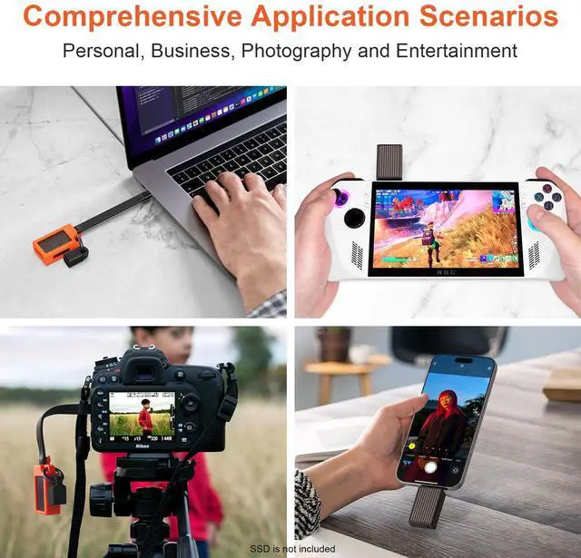 Alt view image 5 of 5 - Qwiizlab M.2 NVMe SSD Enclosure with Metal Heat Sink, 10Gbps USB-C 3.2 UASP, Supports 2230 Form Factor PCIe M Key up to 2TB, SSD Not Included, Orange