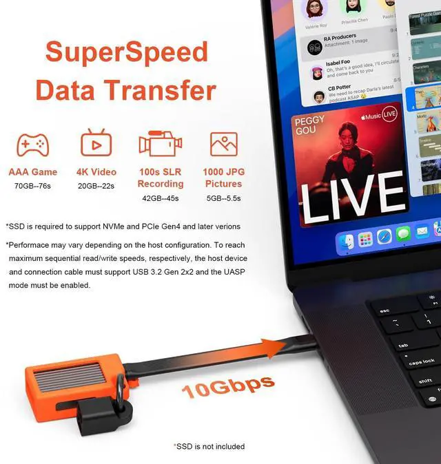 Alt view image 3 of 5 - Qwiizlab M.2 NVMe SSD Enclosure with Metal Heat Sink, 10Gbps USB-C 3.2 UASP, Supports 2230 Form Factor PCIe M Key up to 2TB, SSD Not Included, Orange
