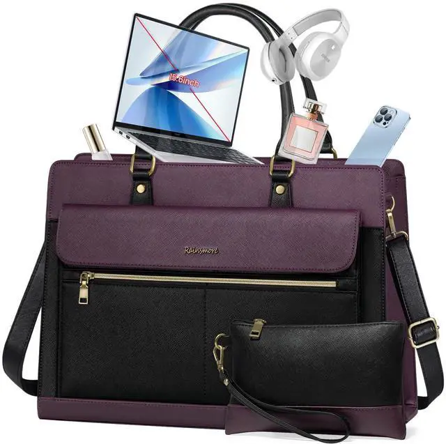 Main image of RAINSMORE Laptop Bag for Women 15.6 Inch Laptop Tote Bag Business Office Work Bags Professional Briefcase Waterproof Leather PU Computer Bag Teacher Shoulder Bag Handbag