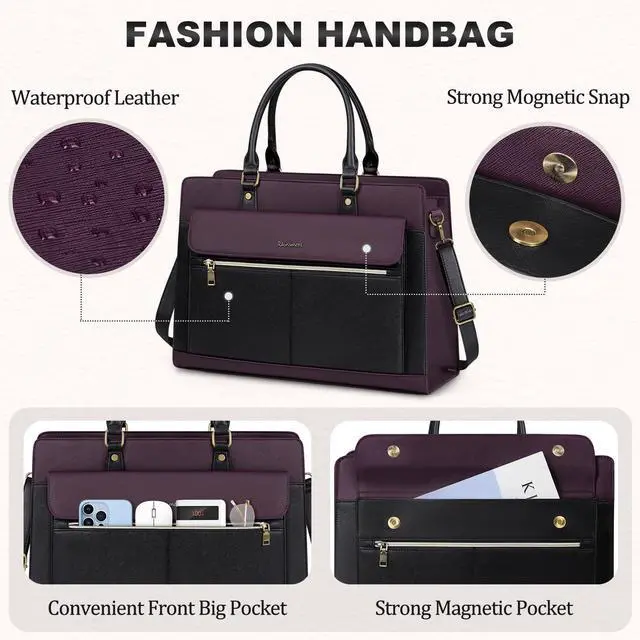 Alt view image 3 of 5 - RAINSMORE Laptop Bag for Women 15.6 Inch Laptop Tote Bag Business Office Work Bags Professional Briefcase Waterproof Leather PU Computer Bag Teacher Shoulder Bag Handbag