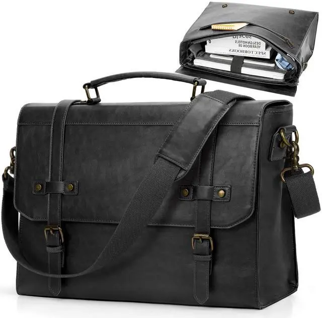 Main image of RAINSMORE Mens Messenger Bag 17 Inch Waterproof Vintage Leather Laptop Briefcase Large Laptop Bag Satchel Bag Computer Shoulder Bag for Office Business Travel College,Brown