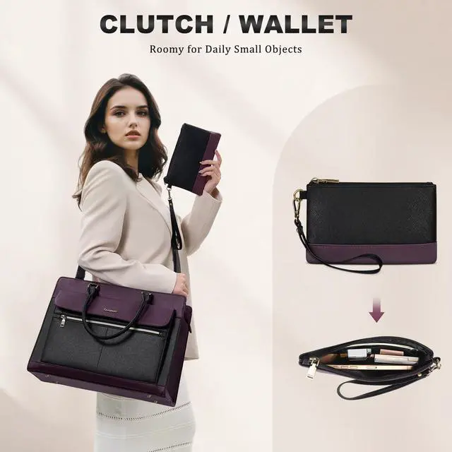 Alt view image 5 of 5 - RAINSMORE Laptop Bag for Women 15.6 Inch Laptop Tote Bag Business Office Work Bags Professional Briefcase Waterproof Leather PU Computer Bag Teacher Shoulder Bag Handbag