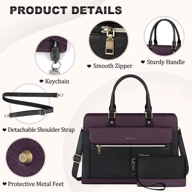 Alt view image 4 of 5 - RAINSMORE Laptop Bag for Women 15.6 Inch Laptop Tote Bag Business Office Work Bags Professional Briefcase Waterproof Leather PU Computer Bag Teacher Shoulder Bag Handbag