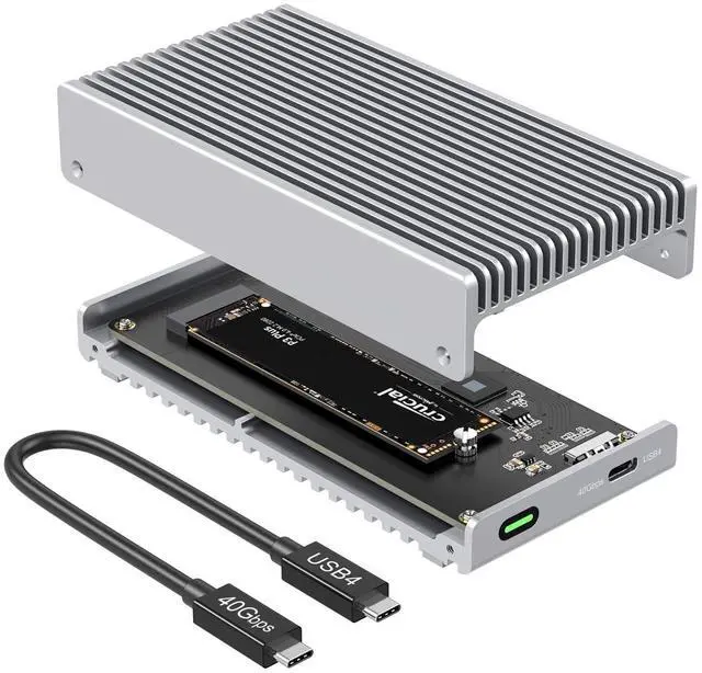Main image of Qwiizlab Fanless 40Gbps USB4 Thunderbolt External SSD Enclosure with Aluminum Heat Sink Chasiss, Supports M.2 NVMe SSD up to 8TB, Silver (SSD Not Included)