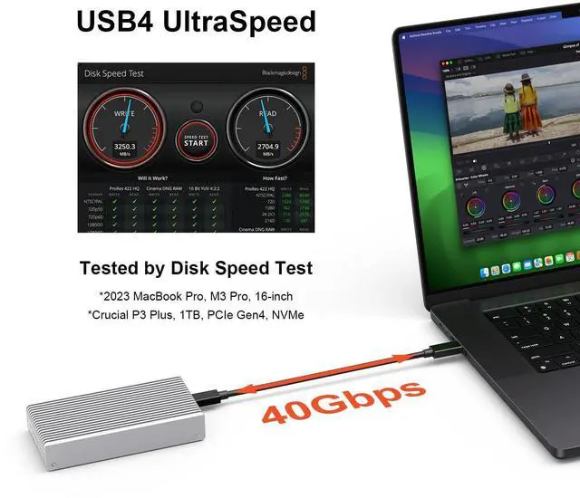 Alt view image 5 of 5 - Qwiizlab Fanless 40Gbps USB4 Thunderbolt External SSD Enclosure with Aluminum Heat Sink Chasiss, Supports M.2 NVMe SSD up to 8TB, Silver (SSD Not Included)