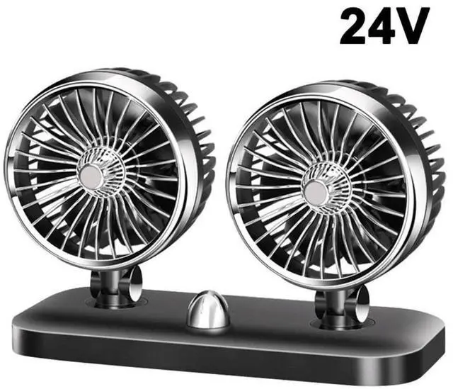 Alt view image 2 of 5 - Riloer Portable Travel Fan for Car, 12V Large Wind Double-Headed Car Fan 2 Speed Airflow Electric Cooling Fan with Clip, Creative Twin Head Fan Freshener, 24V