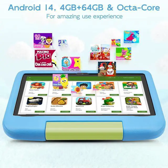 Alt view image 4 of 5 - Ruufuuxy Kids Tablet 10 Inch - Android 14 Tablet for Kids, Octa-Core, 4GB RAM 64GB ROM Expandable, IPS HD 1280x800, WiFi 6, 5000mah Battery, GMS, 2.0MP + 5.0 MP, Parental Control (Blue EVA Case)