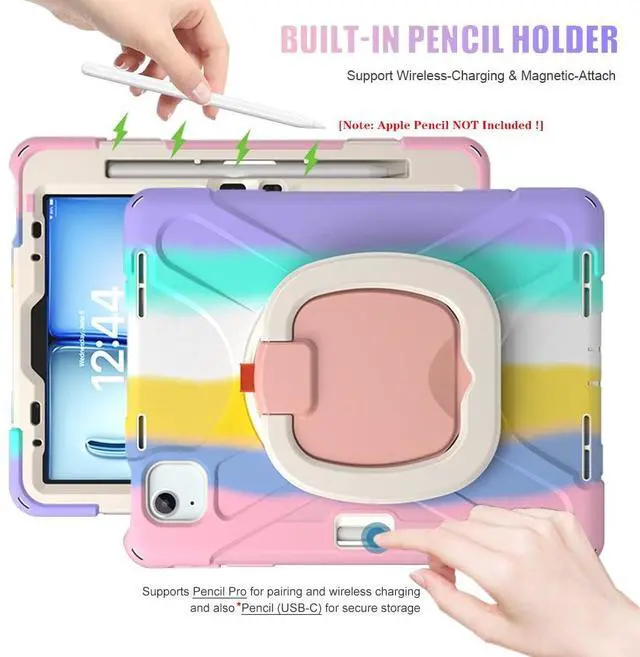 Alt view image 5 of 5 - SCSVPN for iPad Air 11 Inch Case M3/M2 (7th/6th Gen, 2025/2024), iPad Air 5th/4th Gen 10.9''(2022/2020), iPad Pro 11'' 4th/3rd/2nd/1st, Rugged Cover for Kids with Pen Holder+Stand+Shoulder Strap,Pink