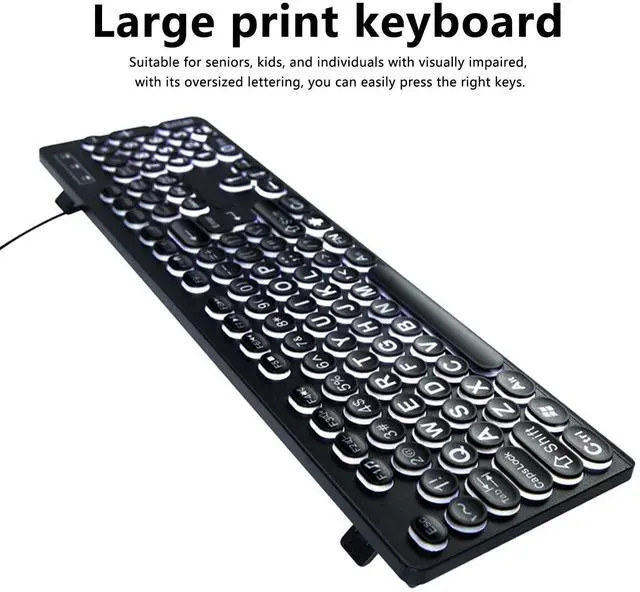 Alt view image 2 of 5 - Large Print Backlit Keyboard, 104 Key Wired Keyboard with Multiple Levels Backlit, Oversize Letters Keys Easy to See and Type, for Elderly Visually Impaired