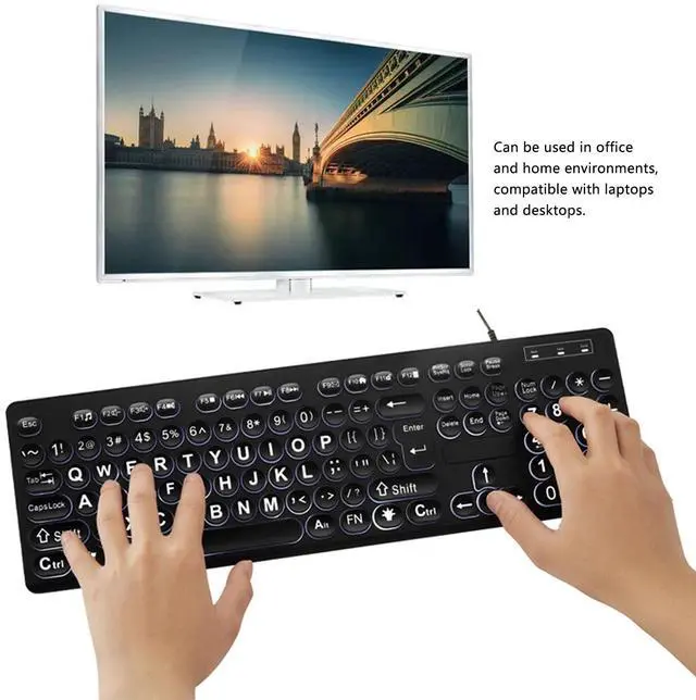 Alt view image 3 of 5 - Large Print Backlit Keyboard, 104 Key Wired Keyboard with Multiple Levels Backlit, Oversize Letters Keys Easy to See and Type, for Elderly Visually Impaired