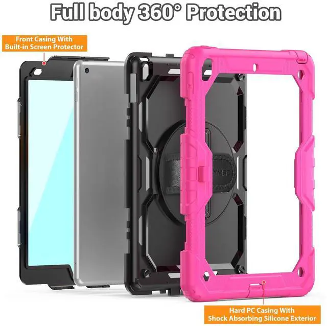Alt view image 5 of 5 - SEYMAC for iPad 9th/8th/7th Generation Case 10.2" 2021-2019, Full-Body Shockproof Heavy Duty Protective Case with Screen Protector, Rotating Stand/Handle/Shoulder Strap for iPad 10.2, Pink
