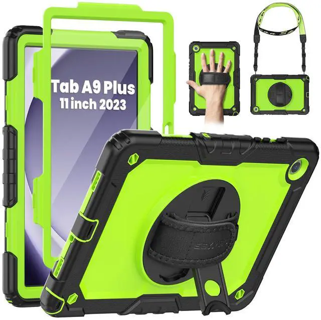 Main image of SEYMAC for Samsung Galaxy Tab A9+/ A9 Plus Case 11" 2023 (SM-X210/X216/X218), Heavy Duty Shockproof Protective Case with Screen Protector, Rotating Stand, Hand/Shoulder Strap, Green