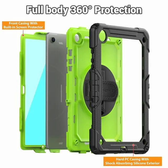 Alt view image 5 of 5 - SEYMAC for Samsung Galaxy Tab A9+/ A9 Plus Case 11" 2023 (SM-X210/X216/X218), Heavy Duty Shockproof Protective Case with Screen Protector, Rotating Stand, Hand/Shoulder Strap, Green