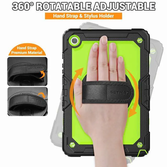 Alt view image 3 of 5 - SEYMAC for Samsung Galaxy Tab A9+/ A9 Plus Case 11" 2023 (SM-X210/X216/X218), Heavy Duty Shockproof Protective Case with Screen Protector, Rotating Stand, Hand/Shoulder Strap, Green