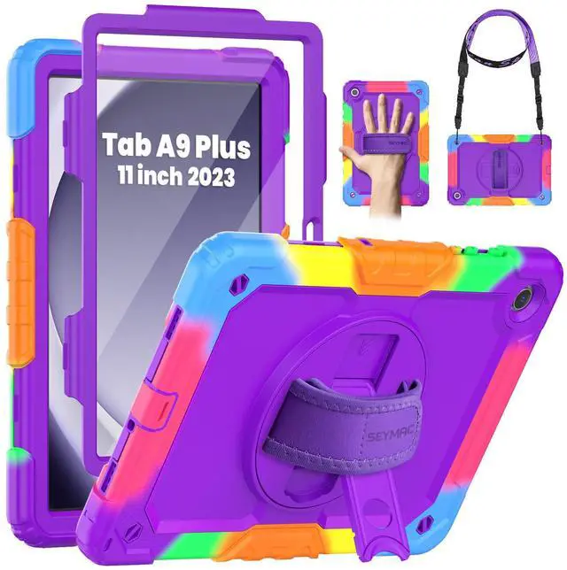 Main image of SEYMAC for Samsung Galaxy Tab A9+/ A9 Plus Case 11" 2023 (SM-X210/X216/X218), Heavy Duty Shockproof Protective Case with Screen Protector, Rotating Stand, Hand/Shoulder Strap, Purple