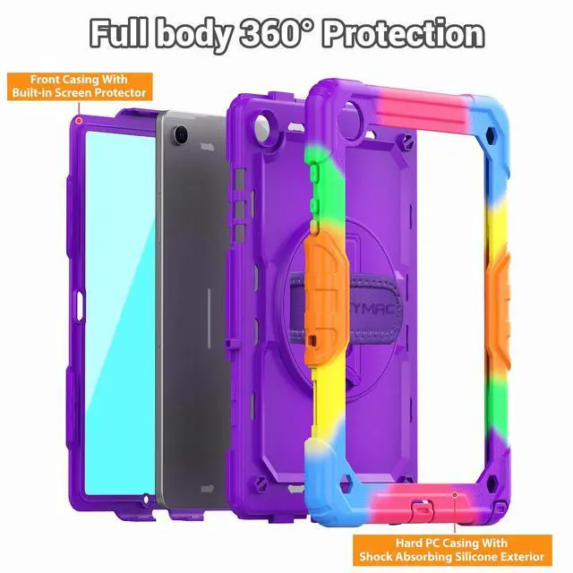 Alt view image 5 of 5 - SEYMAC for Samsung Galaxy Tab A9+/ A9 Plus Case 11" 2023 (SM-X210/X216/X218), Heavy Duty Shockproof Protective Case with Screen Protector, Rotating Stand, Hand/Shoulder Strap, Purple