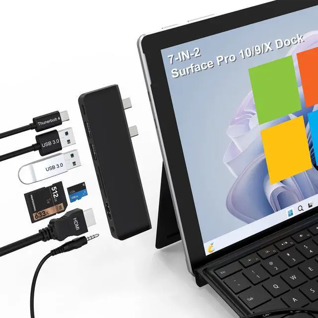Main image of Surface Pro 9/10/11 Accessories - Surface Pro Docking Station with Thunderbolt 4(Display+Data+100W PD), 4K HDMI, 2 USB3.0, 3.5mm Audio, SD/TF Reader, HDMI+USB C Triple Display Surface Pro 11 10 9 Hub