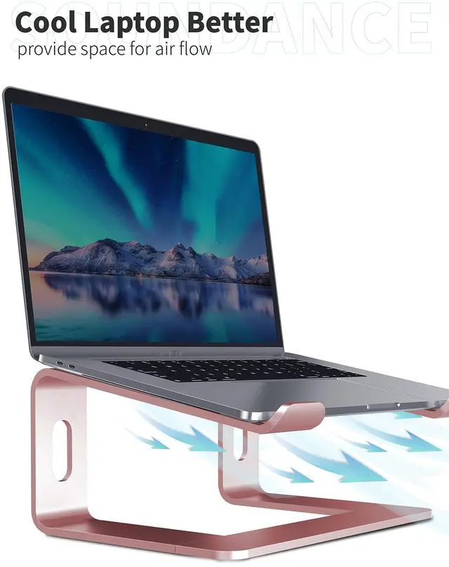 Alt view image 4 of 5 - SOUNDANCE Laptop Stand, Aluminum Computer Riser, Ergonomic Laptops Elevator for Desk, Metal Holder Compatible with 10 to 15.6 Inches Notebook Computer, Gold Pink