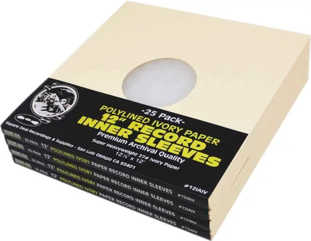 Main image of (100) 12 Premium Ivory Polylined Record Inner Sleeves - Archival Quality, Heavyweight Paper & Plastic - 12IAIV
