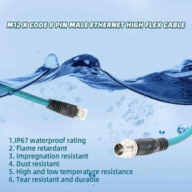 Alt view image 3 of 5 - SZRMCC M12 8 Pin X-Coded Male to RJ45 Ethernet Cable Cat7e Gigabit Shielded Waterproof Network Cable for Basler GigE Cognex in-Sight Industrial Camera Vision Sensors (Blue,1M)