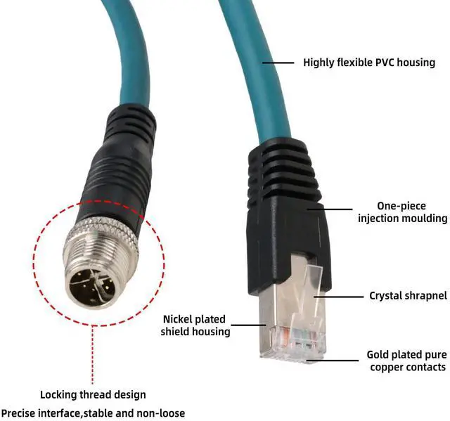 Alt view image 5 of 5 - SZRMCC M12 8 Pin X-Coded Male to RJ45 Ethernet Cable Cat7e Gigabit Shielded Waterproof Network Cable for Basler GigE Cognex in-Sight Industrial Camera Vision Sensors (Blue,1M)