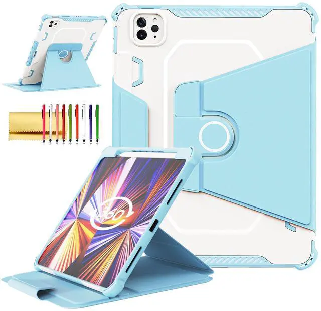 Main image of Rotating Case for iPad Pro 11" 4th/3rd/2nd Gen, iPad Pro 11 Smart Cover with Pencil Holder, Techcircle Hybrid TPU+PC Magnetic Cover Soft Bumper Slim Fit Folio Shockproof Protective Case-Baby Blue