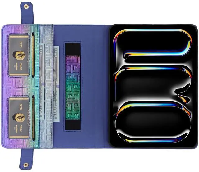 Alt view image 4 of 5 - Shiny Case for Samsung Galaxy Tab S10 Ultra/S9 Ultra/S8 Ultra 14.6" Handbag with Pen Holder, Techcircle Iridescent PU Folio Envelope Pocket Stand Cover with Hand Strap+Shoulder Strap, Shiny Indigo