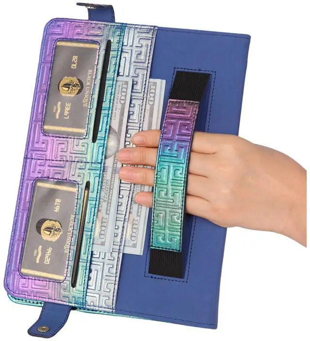 Alt view image 5 of 5 - Shiny Case for Samsung Galaxy Tab S10 Ultra/S9 Ultra/S8 Ultra 14.6" Handbag with Pen Holder, Techcircle Iridescent PU Folio Envelope Pocket Stand Cover with Hand Strap+Shoulder Strap, Shiny Indigo