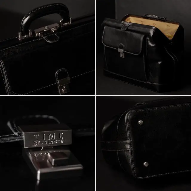 Alt view image 4 of 5 - Time Resistance Leather Doctor Bag - Top Handle Medical Briefcase - Gladstone Handbag (Black)