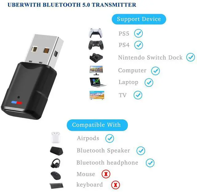 Alt view image 3 of 5 - Bluetooth Audio Adapter for PS 5 - Uberwith Bluetooth Dongle 5.0 Adapter for PS 5/4/Windows 10/8/7/XP Compatible with Airpods, Headset, Speaker - USB Bluetooth 5.0 Dongle