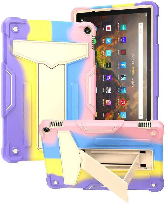 Main image of UUcovers Kindle Fire HD 10 & 10 Plus 10.1" Tablet Case (Only Fits 11th Generation, 2021 Release) with Kickstand Shockproof 3 in 1 Heavy Duty Rugged Hybrid Hard PC & Silicone Cover, Colorful & Pink