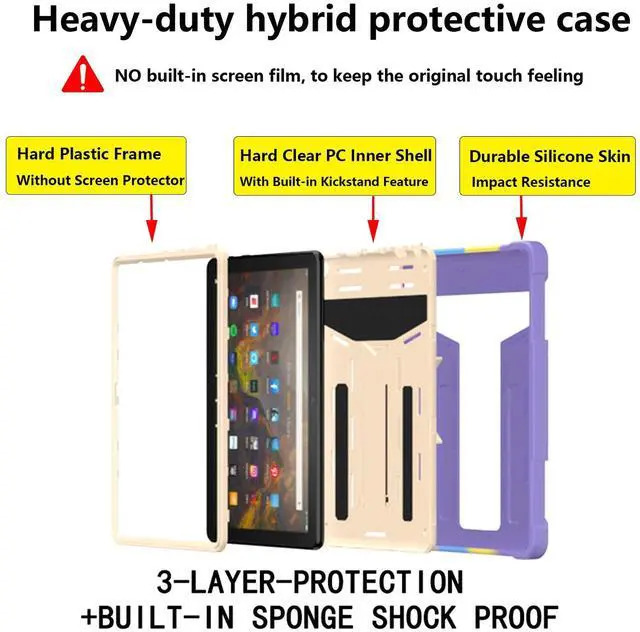 Alt view image 4 of 5 - UUcovers Kindle Fire HD 10 & 10 Plus 10.1" Tablet Case (Only Fits 11th Generation, 2021 Release) with Kickstand Shockproof 3 in 1 Heavy Duty Rugged Hybrid Hard PC & Silicone Cover, Colorful & Pink