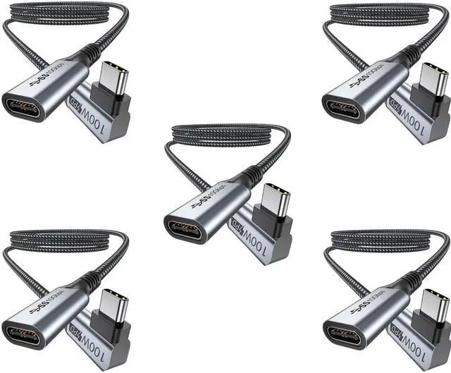 Main image of URELEGAN USB C Extension Cable 3 FT 5-Pack, USB 3.2 Gen2 USBC Extender (10Gbps) Right Angle 100W Charging Cord 4K Video, USBC Male to Female Cable for Video/TV Game Player, Laptop, Tablet and Phone