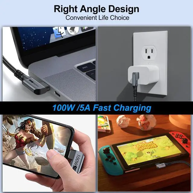 Alt view image 4 of 5 - URELEGAN USB C Extension Cable 3 FT 5-Pack, USB 3.2 Gen2 USBC Extender (10Gbps) Right Angle 100W Charging Cord 4K Video, USBC Male to Female Cable for Video/TV Game Player, Laptop, Tablet and Phone