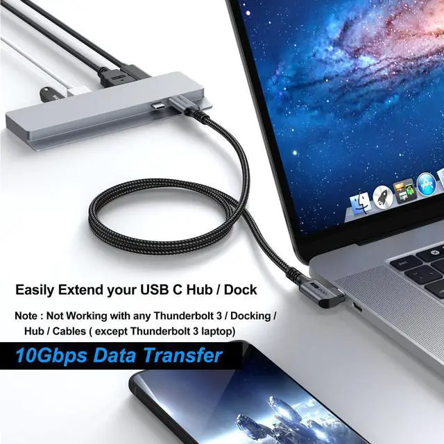 Alt view image 5 of 5 - URELEGAN USB C Extension Cable 3 FT 5-Pack, USB 3.2 Gen2 USBC Extender (10Gbps) Right Angle 100W Charging Cord 4K Video, USBC Male to Female Cable for Video/TV Game Player, Laptop, Tablet and Phone